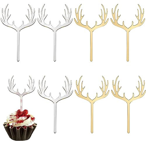 SUNNYCLUE 1 Box 40 Stück Weihnachts Cupcake Topper Hirschgeweih Cupcake Topper Kunststoff Rentier Kuchenaufsätze Dessert Acryl Topper Großpackung Für Hochzeit Geburtstag Jagd Rustikale Landparty Kuch