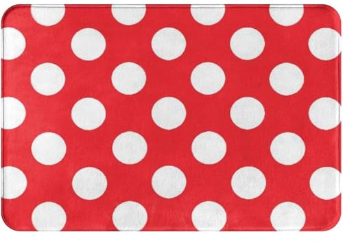 ReesEt Fußmatte, Badematte mit roten und weißen Punkten, rutschfeste Bodenmatte, weiche Badezimmerteppiche, saugfähige Badezimmerunterlage, 40 x 60 cm