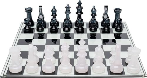 Kare Design Deko Objekt Chess, Glas, Schwarz/Weiß, Transparent, groß, 32 Spielfiguren aus Glas, hochwertig, Schachbrett, Schachspiel, 60x60cm