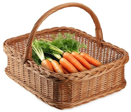 KADAX Vassoio in vimini con maniglia, cestino da picnic, vassoio, cestino portaoggetti, cestino per la spesa, vassoio da tavolo, cestino per il trasporto (marrone)