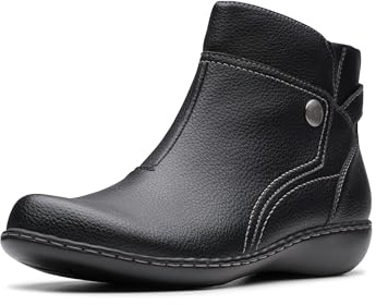 Clarks Collection Women's Ashland Mabel Ankle Boot, Black Tumbled Leather, 11 Wide US