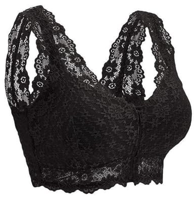 Mastektomie BHS Für Damen Mit Reißverschluss Vorne Nach Operationen Gepolsterte Brasieres Sexy Spitzen Taschen Bralette Für Silikonbrüste (Color : Black, Size : XL)