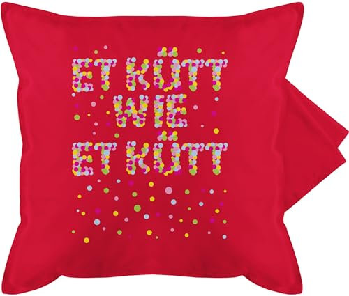 Shirtracer Kissenbezug - Karneval & Fasching - Kissen - Et kütt wie et kütt Konfetti I Köln I Kölsches Grundgesetz I Echte Kölner - 50 x 50 cm - Rot - karnevalskissen Fasching- Koeln kissenbezüge