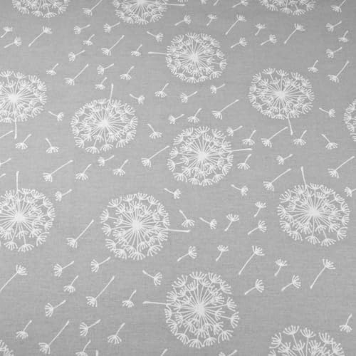 Textrend Baumwollstoff Stoffe Meterware - Stoff zum Nähen - 100% Baumwolle - Blumenmuster - Textilien 1x1.6m - Stoffe Meterware (Weiße Pusteblumen auf grauem Hintergrund)