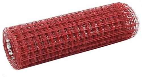 LAPOOH Drahtzaun Stahl mit PVC-Beschichtung 10x0,5 m Rot, Maschendrahtzaun, Gartenzaun, Hühnerzaun, Hundezaun, Hasendraht, Draht Zaun - 143669