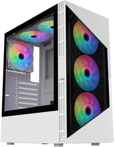 CiT Impact White Mid-Tower PC Gaming Case ATX with 2 x Tempered Glass Panels - Darkened Tempered Glass with 6 x 120mm ARGB Inner-Ring Fans & 6-Port Hub Included