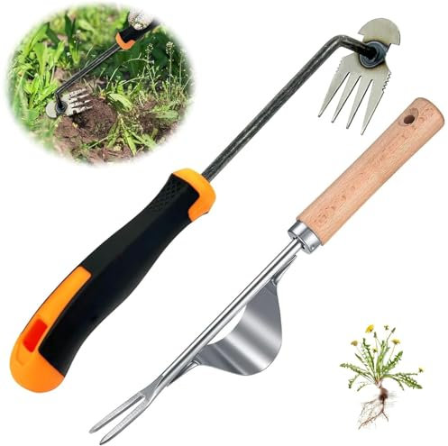 DONGZQAN Extractor de malas hierbas de acero inoxidable, 2 unidades, herramienta de jardinería, herramienta de jardín, herramienta para eliminar malas hierbas, picadora de malas hierbas, rascador de