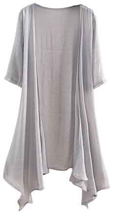 CuLtP Cardigan Lungo A Cascata da Donna Bolero Aperto sul Davanti Alza Le Spalle Top Giacca Estiva Leggera Spolverino Cardigan Casual Beach Cover Up Camicetta Cappotto Grigio M