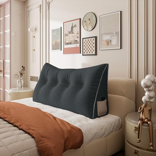 Johnear Keilkissen Lesekissen für Bett und Sofa Lehnenkissen Grauer Samt Kissen 120cm, Rückenkissen Kopfteil Bett Rückenlehne Großes Dreieckiges Lendenkissen