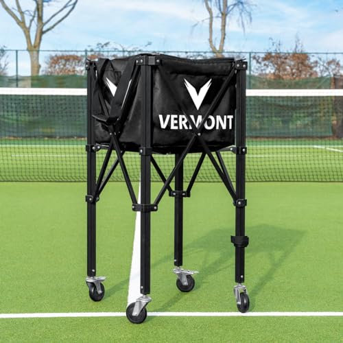 VERMONT Pro Rolling Tennis Ball Basket - Portable & Efficient Storage [150 Ball Capacity] - Available in Black or Blue (Black)