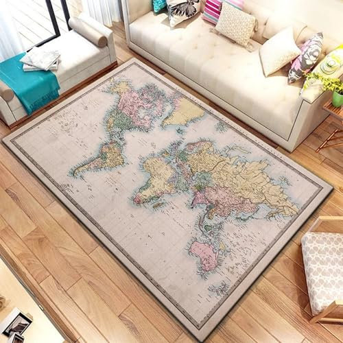3D Retro-Navigationskarte Flächenteppich Nicht-Slip Liner,Maschinenwäsche Teppich Für Wohnzimmer Schlafzimmer,Super Weicher Teppich Bodenmatte Heimdekoration 160 X 200 Cm - Leicht Zu Reinigen -3A3R-V1