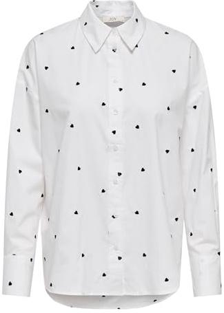 JDY Damen Langarm Bluse bestickte Hemdbluse mit Herzen JDYNelly Loose Shirt