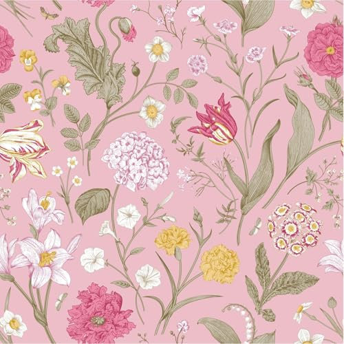 TULTOAP Papier peint autocollant Fleurs Rose Papier peint fleuri Vintage Rose Film de protection murale 40x600cm Film adhésif étanche pour meuble armoire cuisine mur(40 x 600 cm)