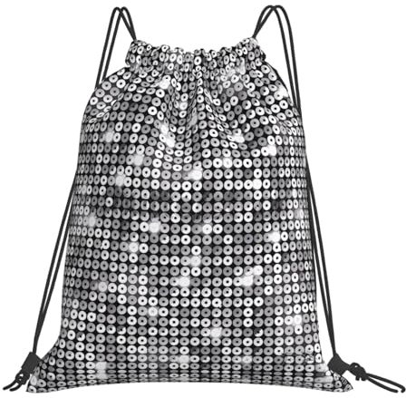 GaxfjRu Silberner Pailletten-Glitzer-Muster, wasserdichter Kordelzug-Rucksack, modischer Rucksack für Damen und Herren, großer Platz, tragbar und vielseitig, weiß, One size