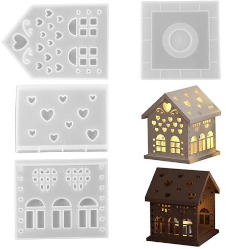 Silikonform Haus, 3D Gießformen Häuser Gipsform Haus zum Gießen mit Herz Gießformen Häuserkranz Silikonform Kerzenhalter Giessform Silikon Gips zum Gießen Formen