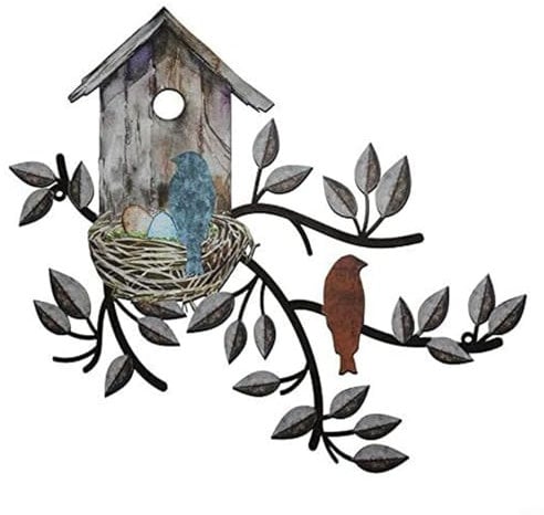 FUBESK Outdoor Wanddeko Metall Baum mit Vogelhaus Wandkunst Vögel Wandbehang