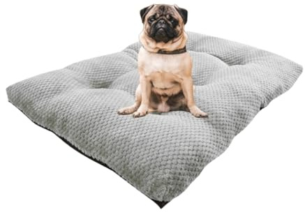 Fesky Hundebett, mittelgroß, waschbar, Plüsch, Katzenbett, Kissen, Matratze mit rutschfester Unterseite, weich, warm, gemütlich, Grau, 80 x 55 cm