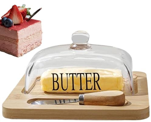 Beurrier avec couvercle pour comptoir,beurrier en verre avec couvercle - Dôme de fromage pour plat à beurre couvert | Beurriers, plateau à beurre, dôme en verre citron pour gâteau, Dessert, maison,