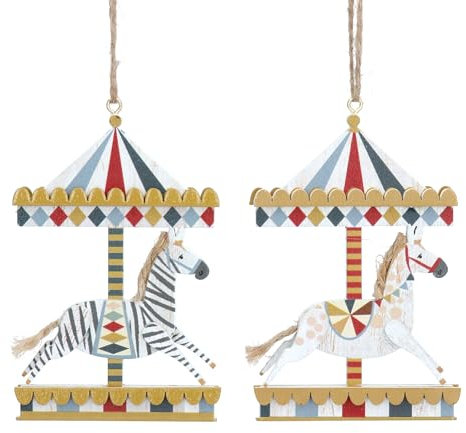 Gisela Graham Zebra & Horse Fairground Carousel Decorations set of two