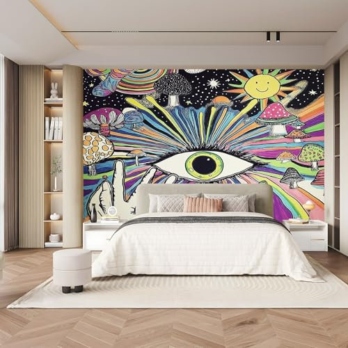 Papier peint intissé Images psychédéliques Yeux 200 x 140 cm Toison Mur Muraux Décoration Murale Salon Chambre Couleur Papier peint pour différentes pièces