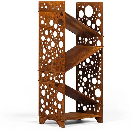 D&L Lasertec Kaminholzregal mit Kreisen, Holz Regal, Rost, Edelrost, Garten, Terrasse - Deko