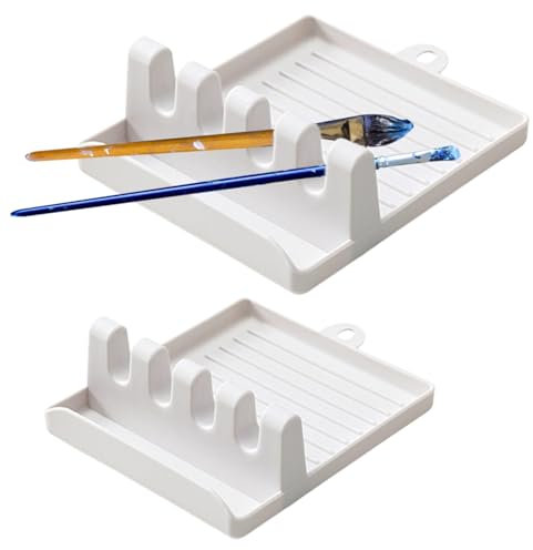 NIDONE Paint Brush Rest Plastic Paint Brush Holder with 4 Slots Chinese Calligraphy Pen Holder Brush Drying Rack Organizer Display Stand 2 Pcs,Brush Holder