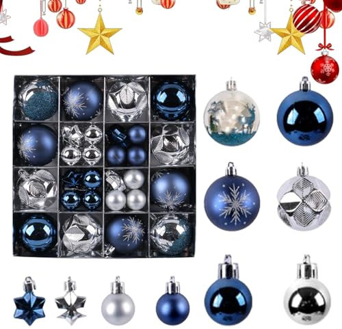 Palline di Natale blu e argento, decorazioni per albero di Natale blu | Set di 44X di ornamenti natalizi infrangibili, regali per feste di Natale, decorazioni natalizie classiche, ciondolo per