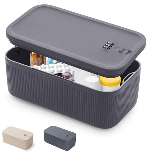 Sightday Lockable Storage Box,Medicine Storage Box,Cell Phone Lock Box,Fridge Lock Box,Combination Lock Box For Kitchen/Home/School/Fridge/Office/Personal/Travel(Grey/23.9 * 13.1 * 9.6CM)