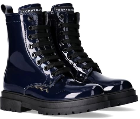 Tommy Hilfiger Lace-up Biker-Stiefel mit Lack-Finish für Mädchen, Kessy, Blau, 39