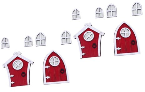 CAXUSD 4 Sätze Leuchtendes Elfentor künstlich Dekorationen Farn Lichterketten im Freien Girlande für kindergeschenke fensterdeko Feenstatue aus Holz Baumfeentür MDF rot