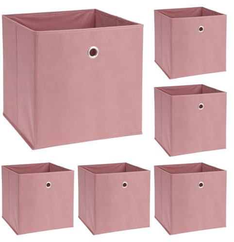 Murago - 6er Set Faltbox ca. 30x30x30 cm Rosa - Würfel Aufbewahrungsbox faltbar Aufbewahrungskörbe Einschub Korb Boxen Box Stoff Altrosa für Kleidung Spielzeug Kinderzimmer Baby Regalkorb Klappbox