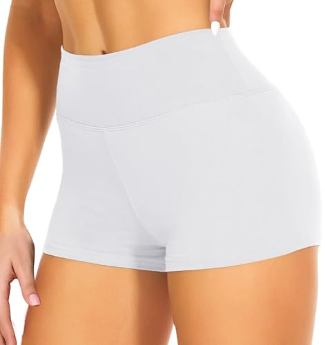 JiaYouLC High Waisted Mini Pants, Women's Stretchy Anti Chafing Shorts Yoga Gym Cycling Sports Running Workout Hot Pants (UK, Alpha, S, M, Regular, Regular, White, 2.5 Inseam)