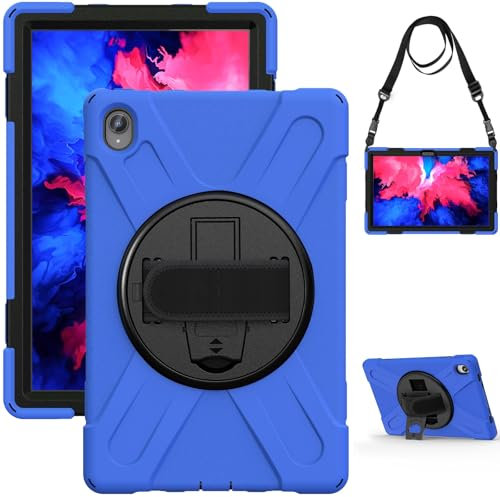 BailiTao Compatible con Lenovo Tab P11 2020 TB-J606/P11 Plus 2021 TB-J616 Funda protectora de silicona resistente con correa para niños (azul)