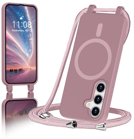ColasGalys für handykette Samsung Galaxy A56 Hülle mit Band Magnetisch Kompatibel mit Mag Safe für Handyhülle Samsung A56 Hülle mit Band Kratzfest TPU Silikon rosa