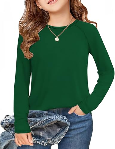 Arshiner Children's Long Sleeve Shirt Green T-Shirt Girls Inner Fleece Top Basic Thermal Tops Boys Sweatshirt Casual Undershirts Fashion Elastic Undershirt Christmas Kids Clothing 9-10 Years