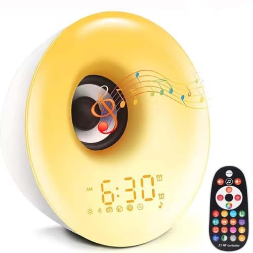 5-in-1 Night Light Bluetooth Speaker with Alarm Clock, Remote Control & Touch Screen, Dimmable Multi-Color Changing Bedside Lamp, 12 Soothing White Noise, FM Radio, for Adults, Teens