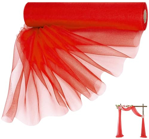 Tüllstoff Rolle Rot, 100mx30cm Tulle Roll Red, Transparent Stoff Für Hochzeitstisch Dekoration, Stuhl Schmetterlingsknoten, Elegante Dekoration Stoff Tisch Banner Und Party Diy