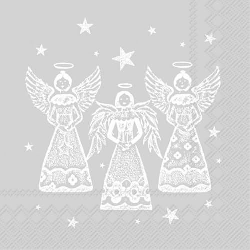 IHR Lunch Napkins 20pc Festive Bright Angels 3ply Decorative Christmas Dining (Silver)