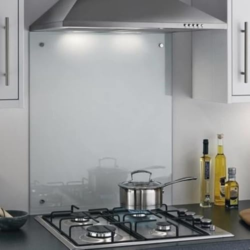 6mm Clear Tempered Glass Splashbacks for Cookers, Toughened Glass Heat Resistant Splashback for Kitchen - Pre-Drilled Holes & Mirror Screw Fixings - 60cm x 40cm