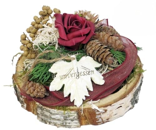 Grabschmuck Birkenscheiben-Tablett mit Foamrose, wetterfest CreaFlor Home