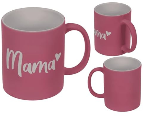 BLUECHOLON Taza de Gres Papá y Mamá, 320ml, Azul Marino y Rosa, 8x10cm, Regalo para Día del Padre y Madre, Cumpleaños, con Caja de Regalo (Mamá)