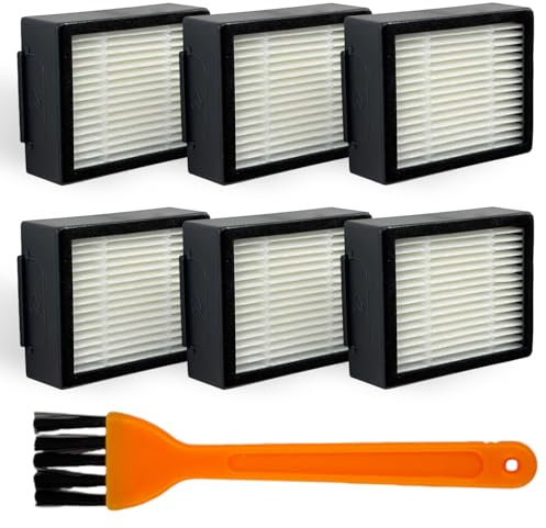 Set di 6 filtri di ricambio compatibili per IRobot Roomba e & i Series, Plus Verson Aspirapolvere, i7556, i7558, i7558+, E5156, E5158, E6146, E6148, ecc, con spazzola di pulizia