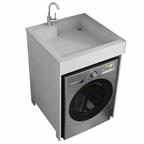 PP-Vic Mobile Da Bagno E Portaoggetti Per Lavatrice, Lavello Indipendente Con Rubinetto, Consente Di Risparmiare Spazio Per Lavatrice E Mobile, Piccolo Lavandino Con Ingresso Acqua,B 66x70cm