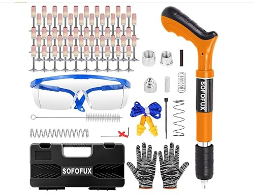 Concrete Nail Gun Cordless Kit: Lifegogo 5 Speed Adjustable Manual Nailer with 150pcs Nails Multipurpose Mini Nail Gun for Ceiling Wire Hider Fixture Install Removable and Portable
