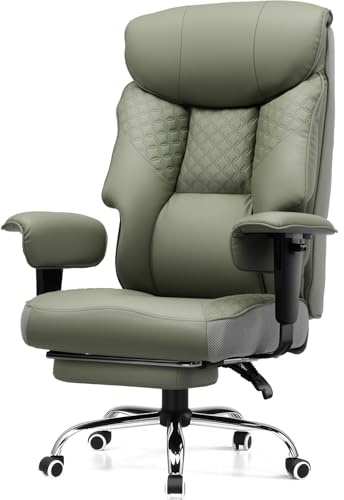 COMHOMA Gaming Stuhl für große und schwere Menschen, ergonomisch, bis 180 kg, 3D-Sitzkissen, verstellbar, mit Fußstütze, Kunstleder, hoher Komfort, für Büro und Spiele, Grün