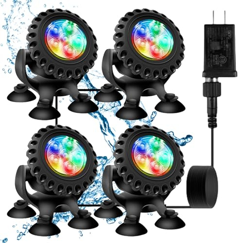 Teichbeleuchtung LED Unterwasserbeleuchtung RGB Unterwasser Teichlicht, Teichbeleuchtung Unterwasser mit Fernbedienung und Bluetooth APP, IP68, Unterwasser Licht für Garten, Patio, Baum(4 in 1)