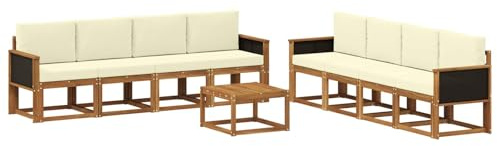 vidaXL Outdoor-Sofagarnitur mit Kissen 7 pcs Natur und Creme, Moderner Garten-Sofaset, stilvolle Sitzgelegenheit, Akazie Holz Möbel, bequemer Lounge, wetterfest