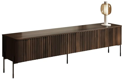 Mirjan24 Lowboard Veralli 190 mit 4 Schrankfächern, grifflose Öffnung, Schwarze Metallfüße, Fernsehschrank, TV-Schrank, TV-Unterschrank (Eiche Barocke Ristretto)