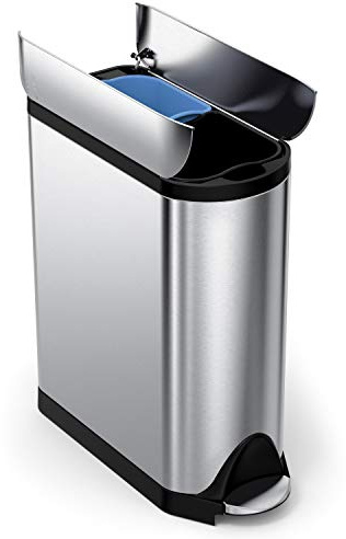 simplehuman 40 Liter / 10.6 Gallon Dual Compartment Butterfly Lid Kitchen Recycling Step Trash Can, Brushed Stainless Steel