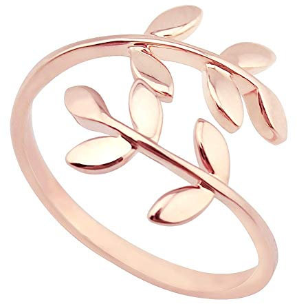 ELBLUVF Edelstahl 18K Rose vergoldet Roségold Frau Blättern Laurel verstellbar AST Ringe